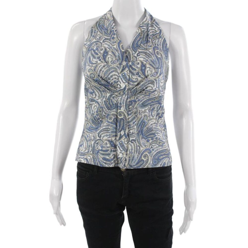 Drew Womens Bohemian Paisley Cotton Button Tank Sleeveless Blue Size XS